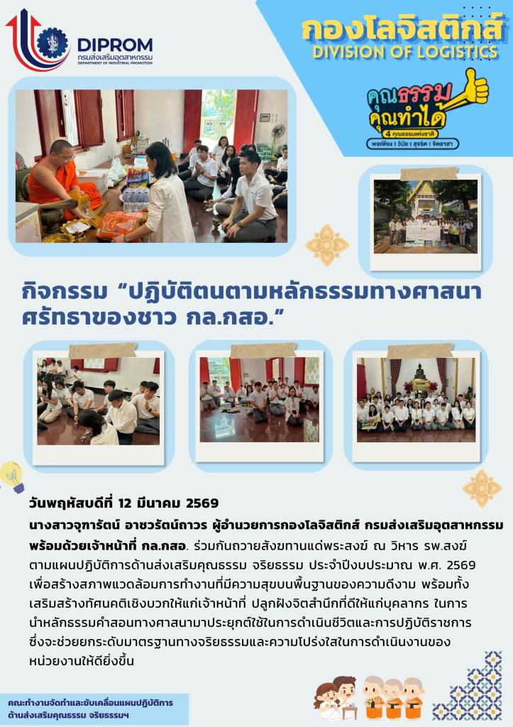 กิจกรรม “ปฏิบัติตนตามหลักธรรมทางศาสนา ศรัทธาของชาว กล.กสอ.”